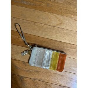 Coach Striped Multi Color Metallic Suede Small Wristlet 7.5 x 4"